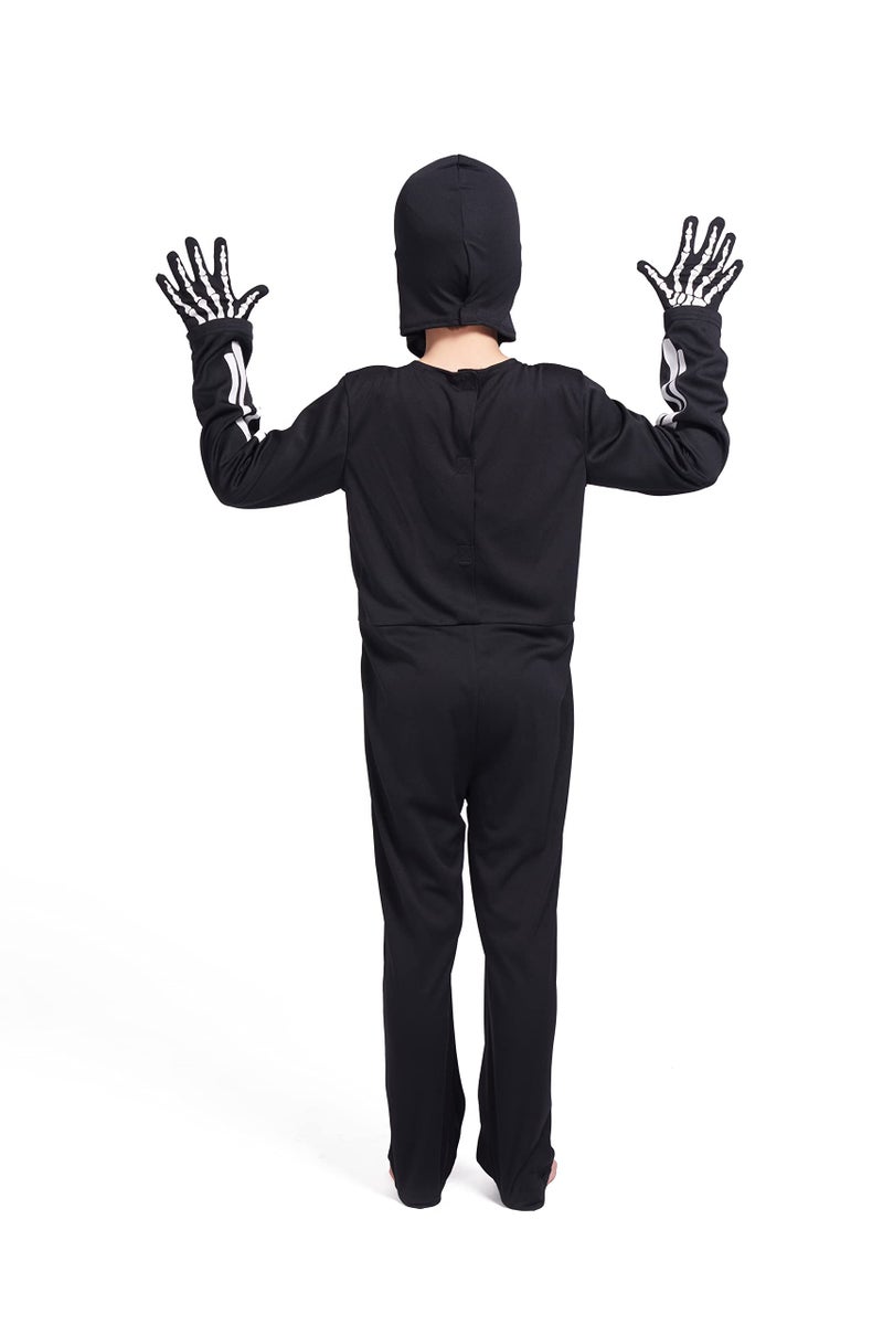 Leadtex Kids GID Skeleton Halloween Costume, All in One Skeleton Printed Jumpsuit with Hood and Glovesï¼ˆ7-9years - Image 4